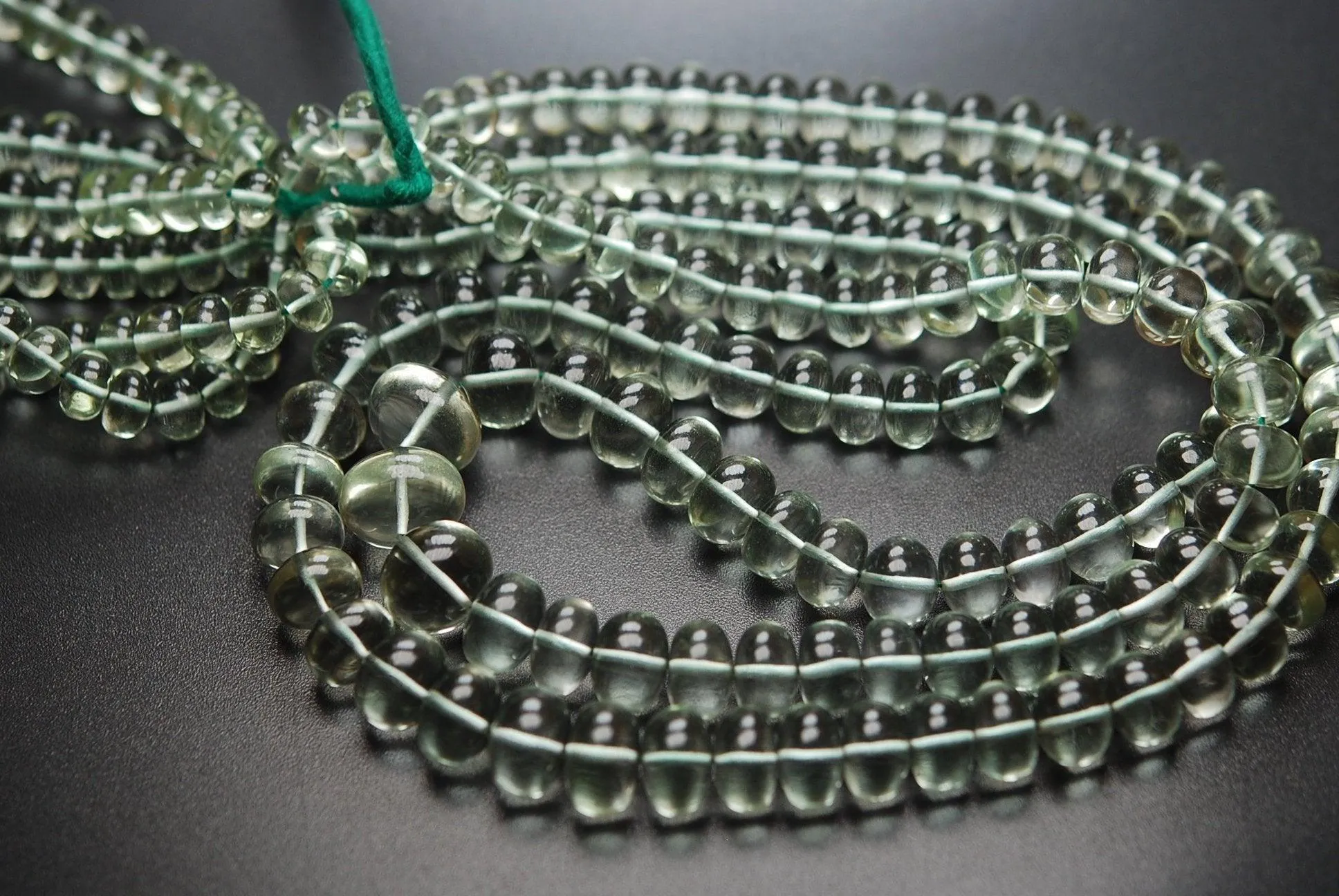 8 Inches Strand, Natural Green Amethyst Smooth Rondelles, 8-10mm