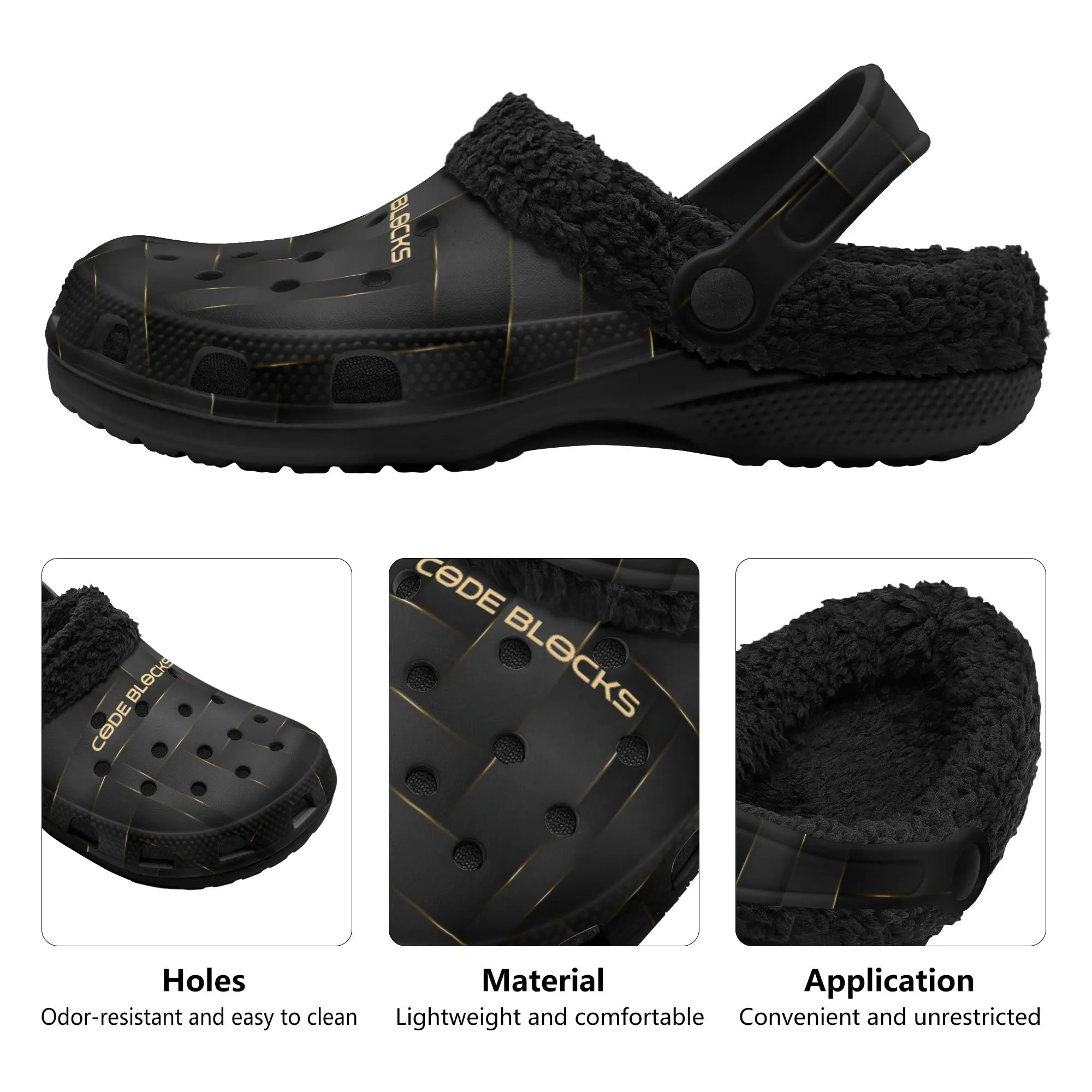 Adults Black Warm House Clog Winter Fur Lined Garden Slippers