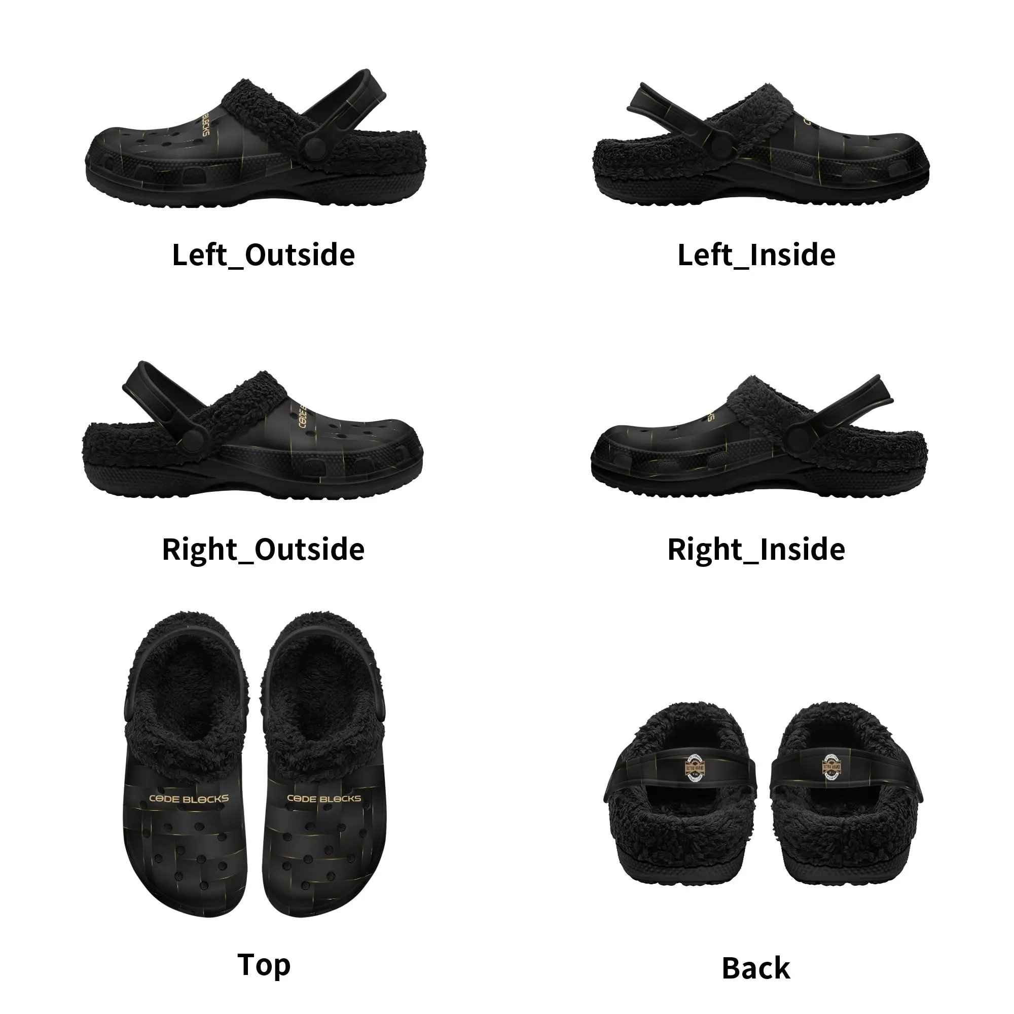 Adults Black Warm House Clog Winter Fur Lined Garden Slippers