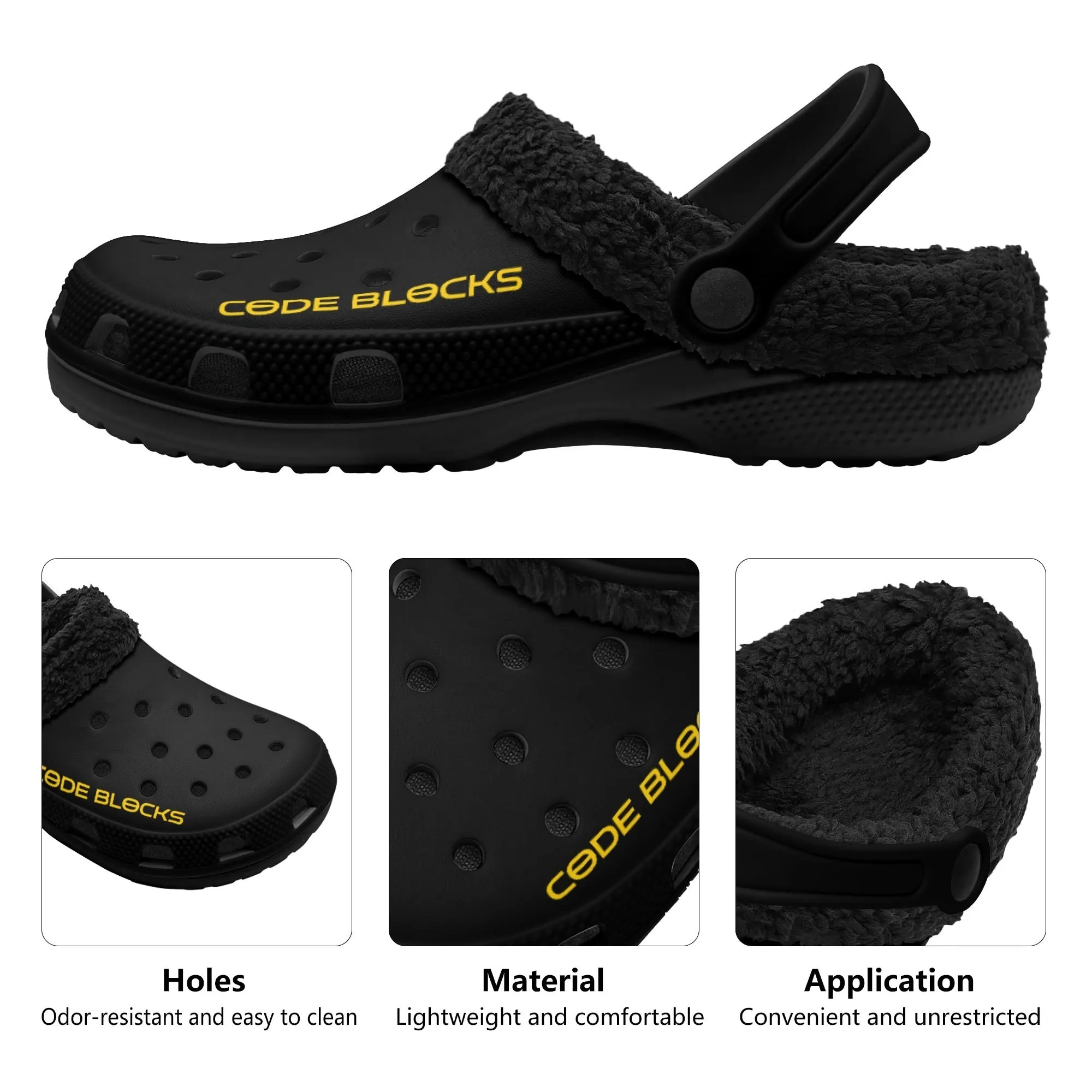 Adults Black Warm House Clog Winter Fur Lined Garden Slippers