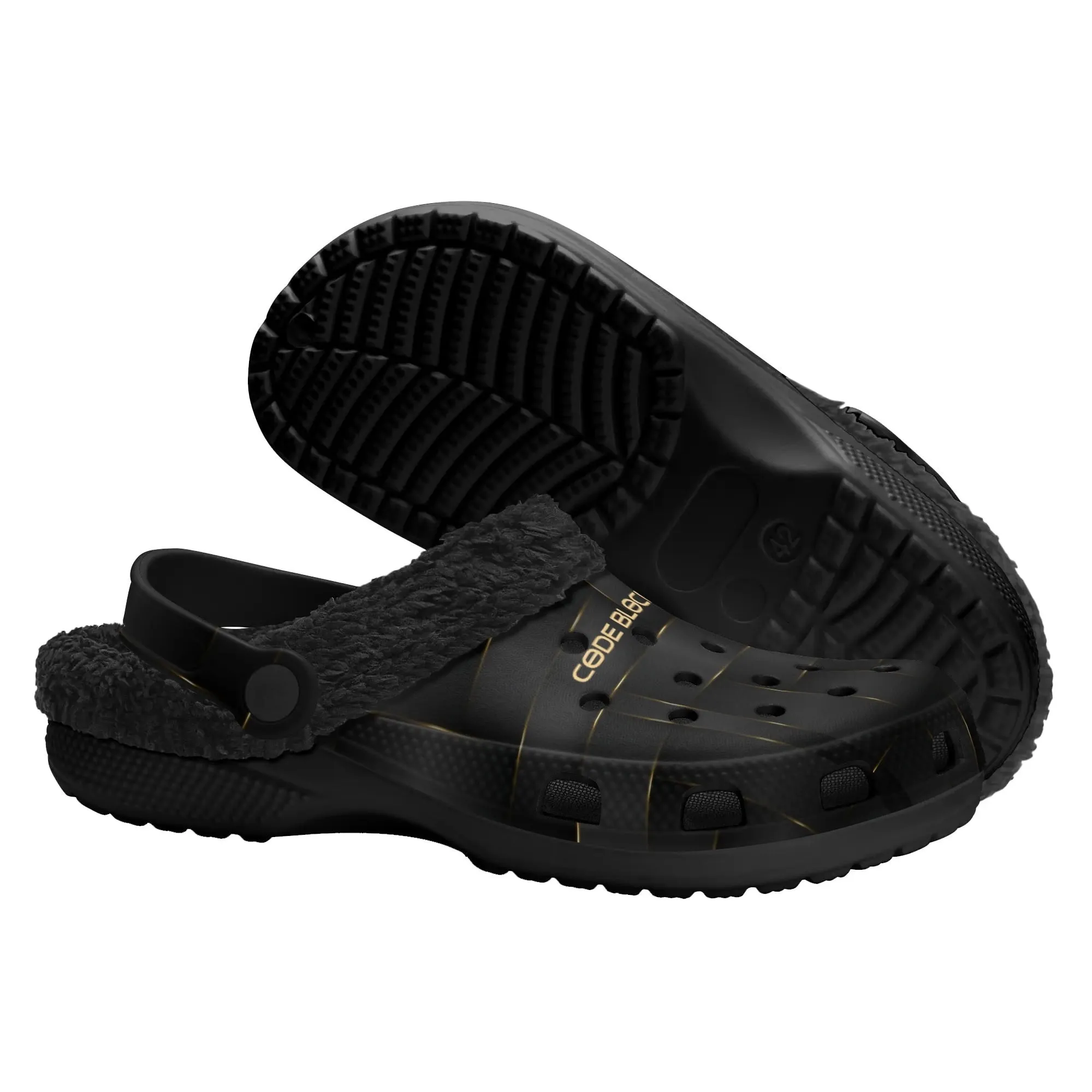 Adults Black Warm House Clog Winter Fur Lined Garden Slippers