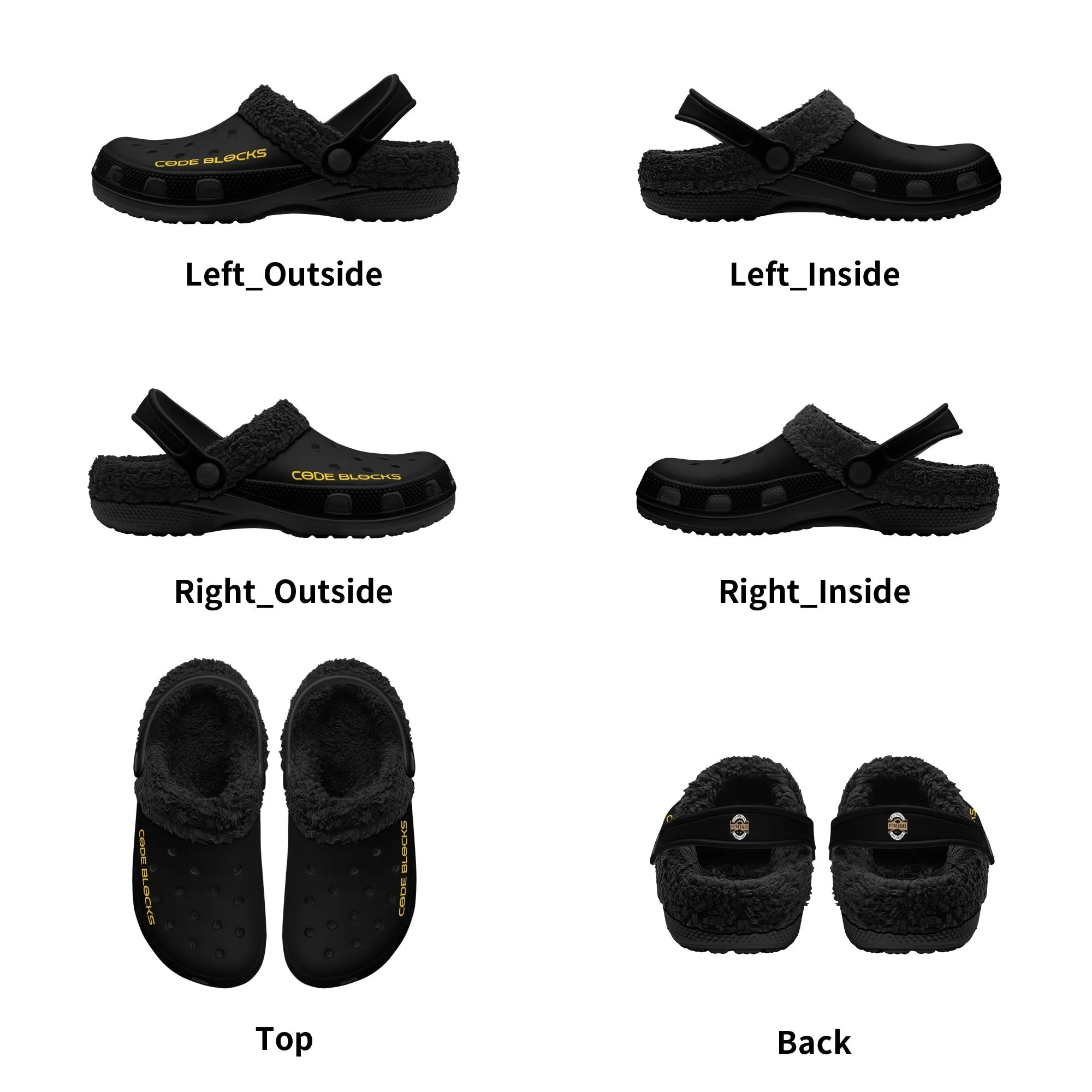 Adults Black Warm House Clog Winter Fur Lined Garden Slippers