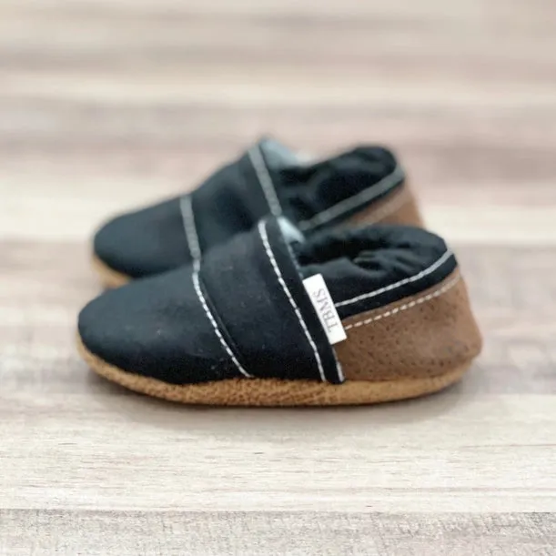 Black and Brown Faux Leather Moccasins