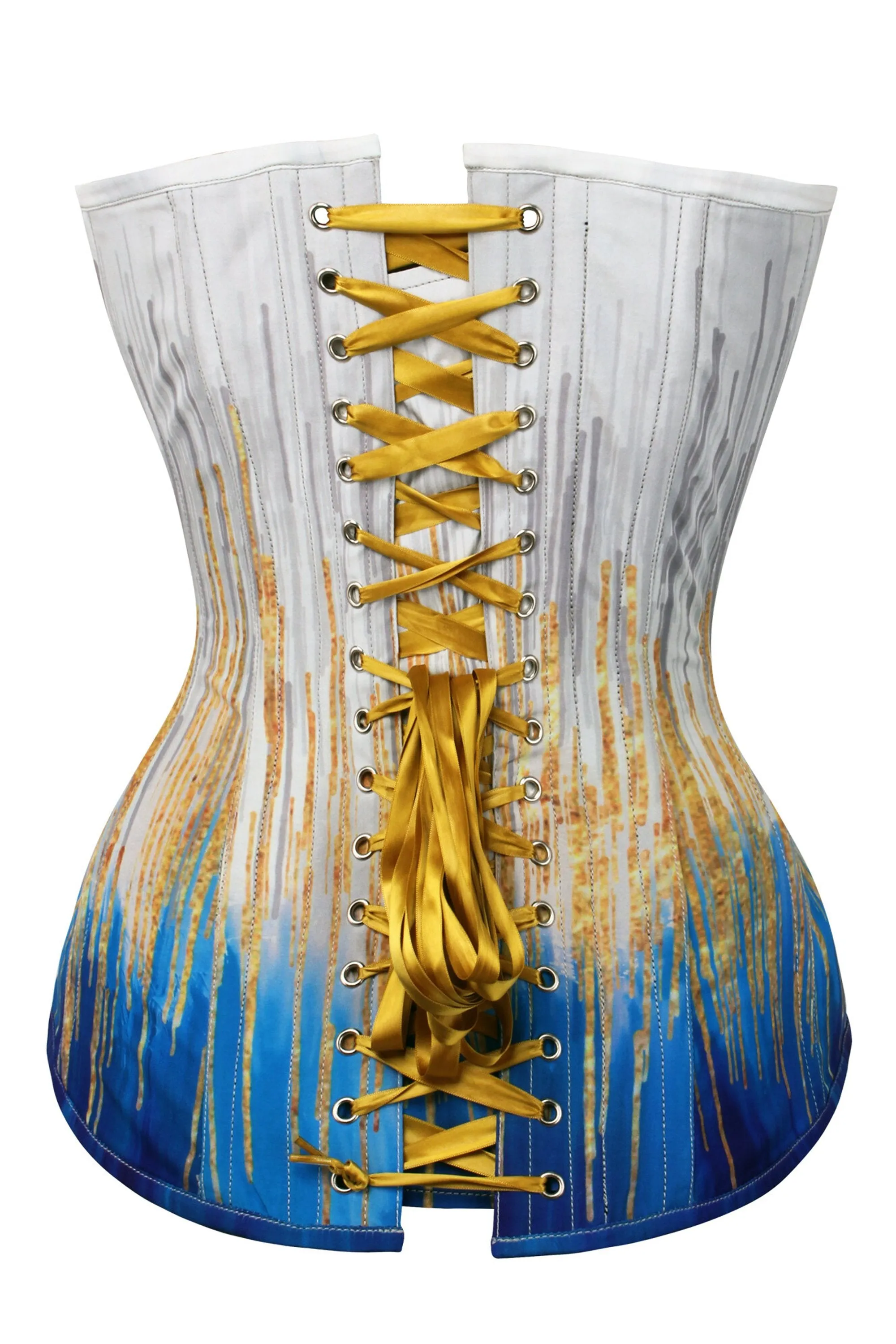 Blue and Gold Longline Overbust Corset