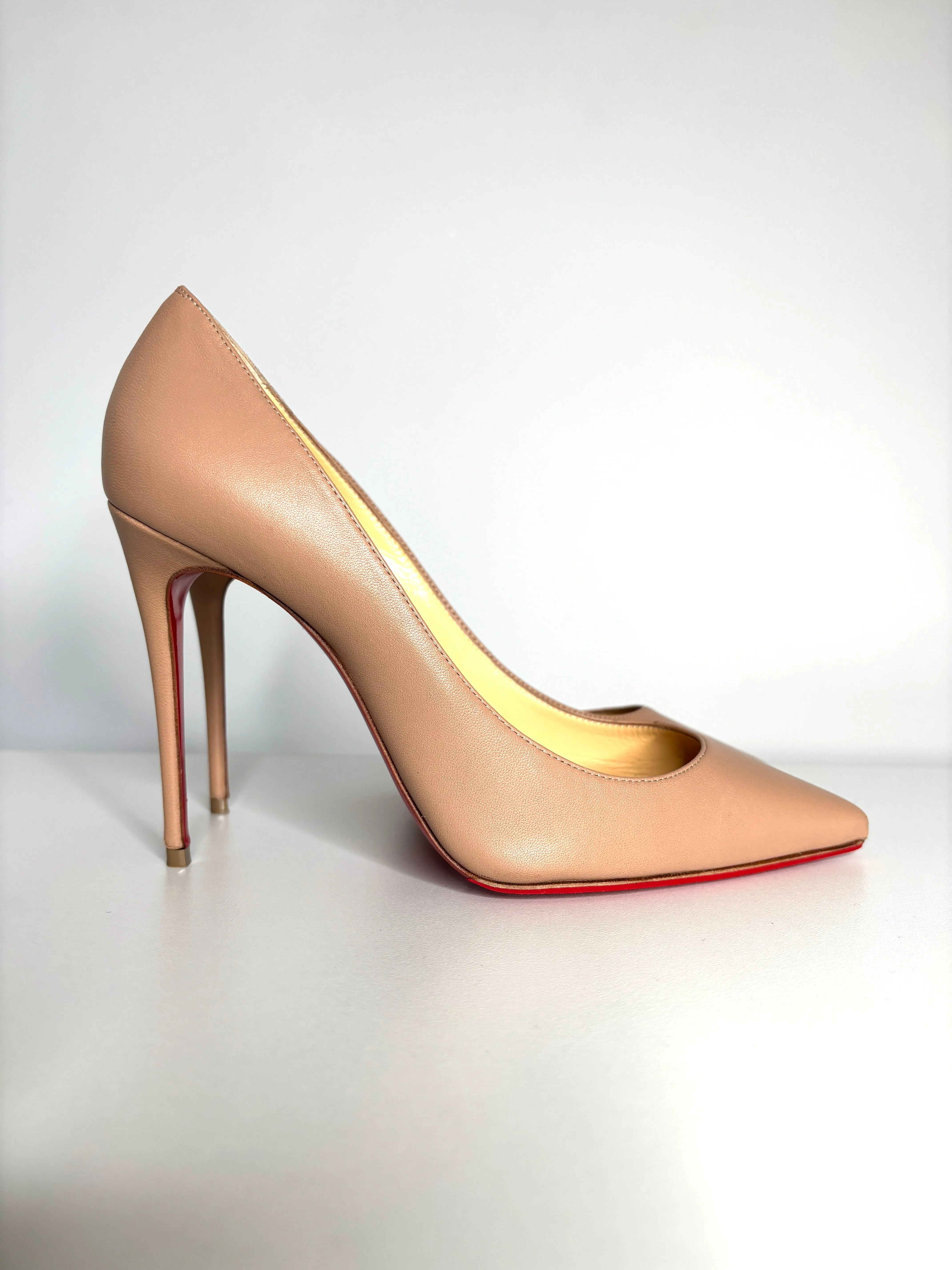 Christian Louboutin Kate 100 Nude Nappa Leather Heels 37.5 UK4.5