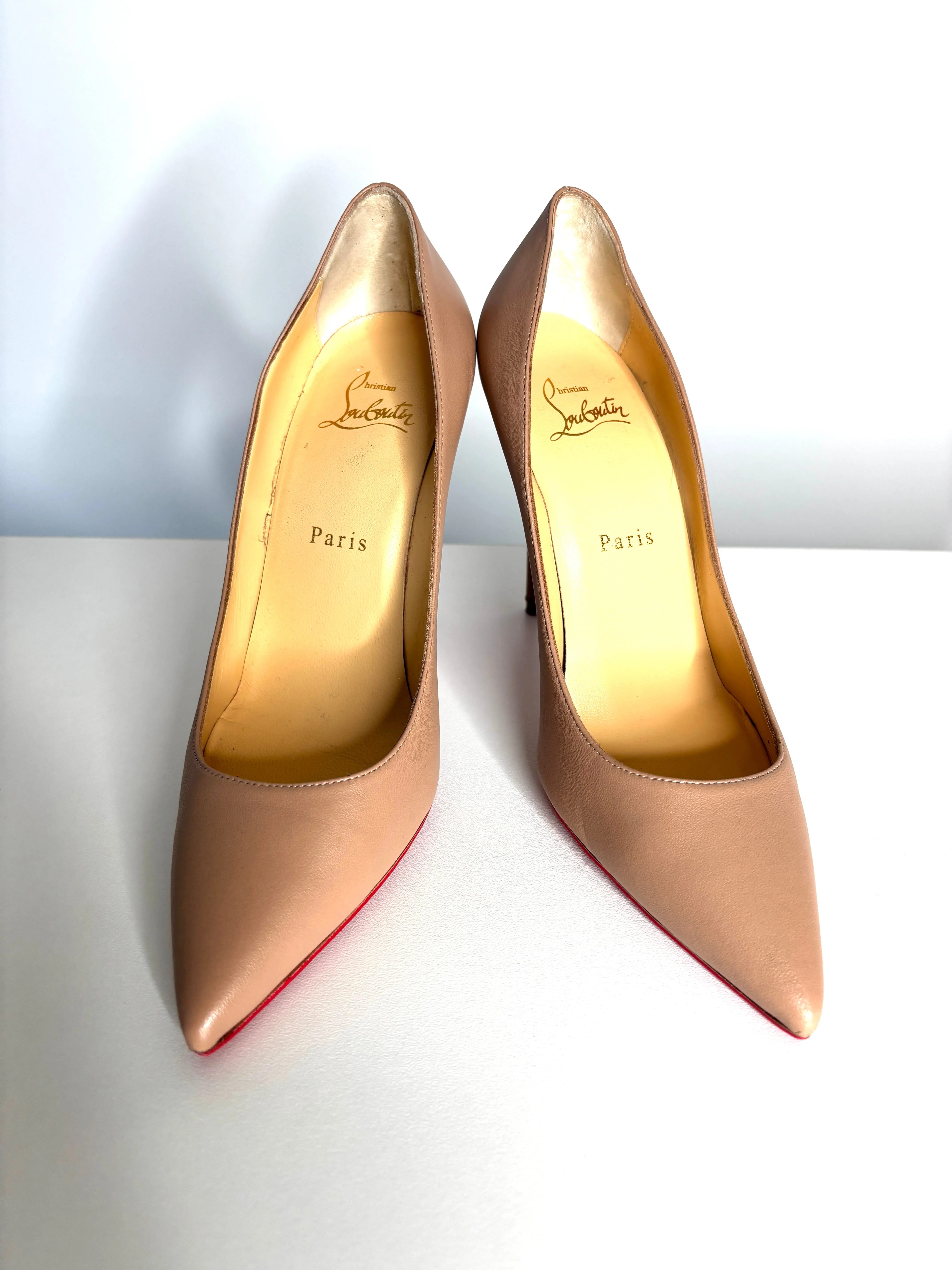 Christian Louboutin Kate 100 Nude Nappa Leather Heels 37.5 UK4.5
