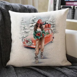 Christmas Themed Linen Pillowcase