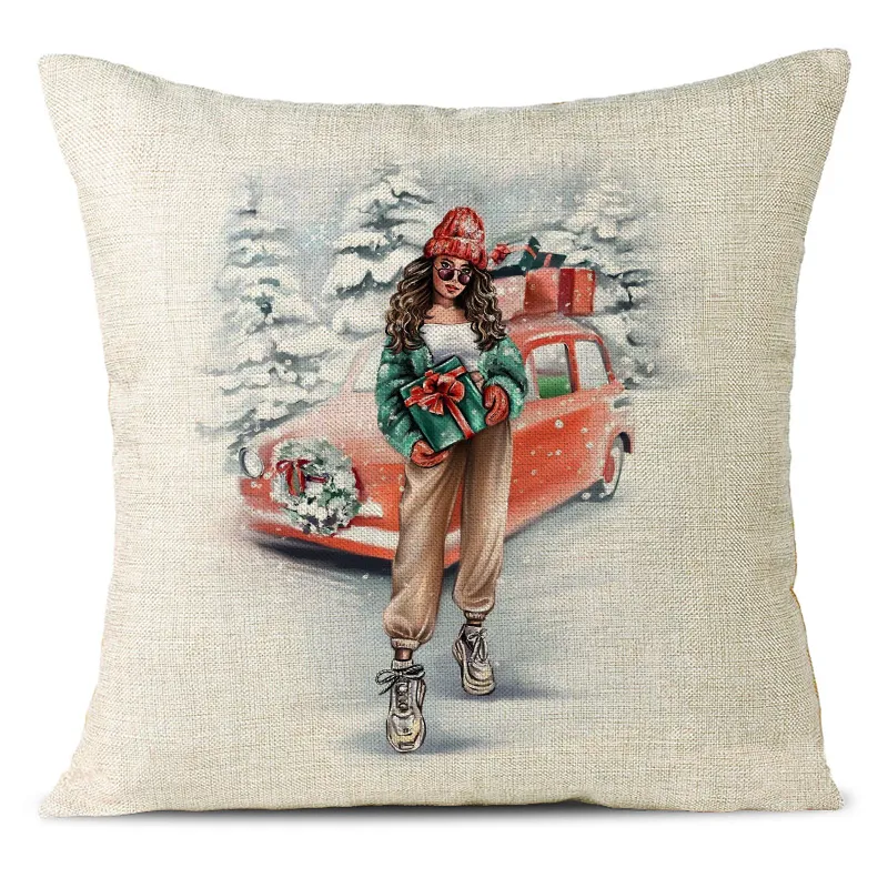 Christmas Themed Linen Pillowcase