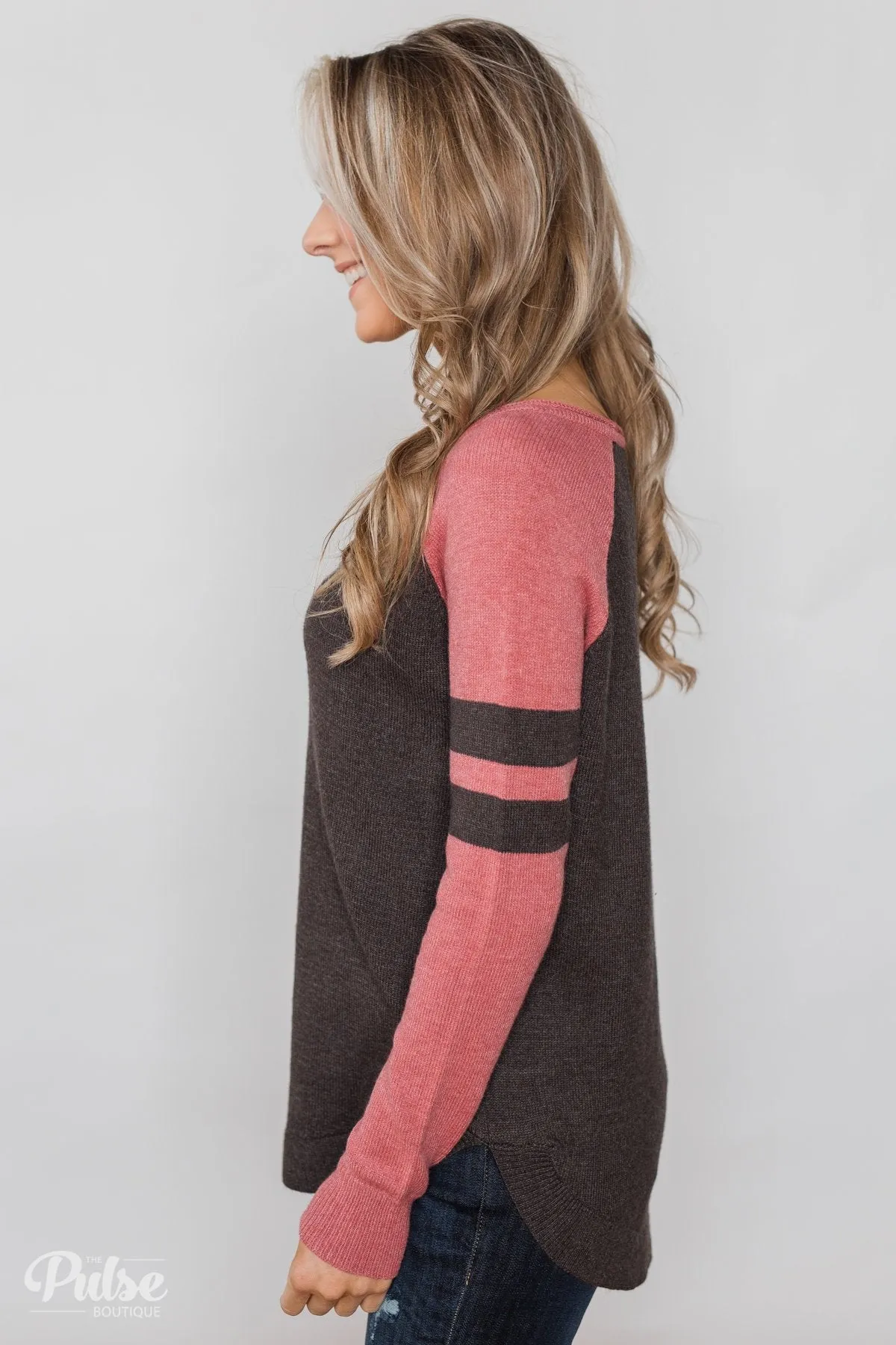 Comfy Color Block Pullover Sweater - Dusty Rose