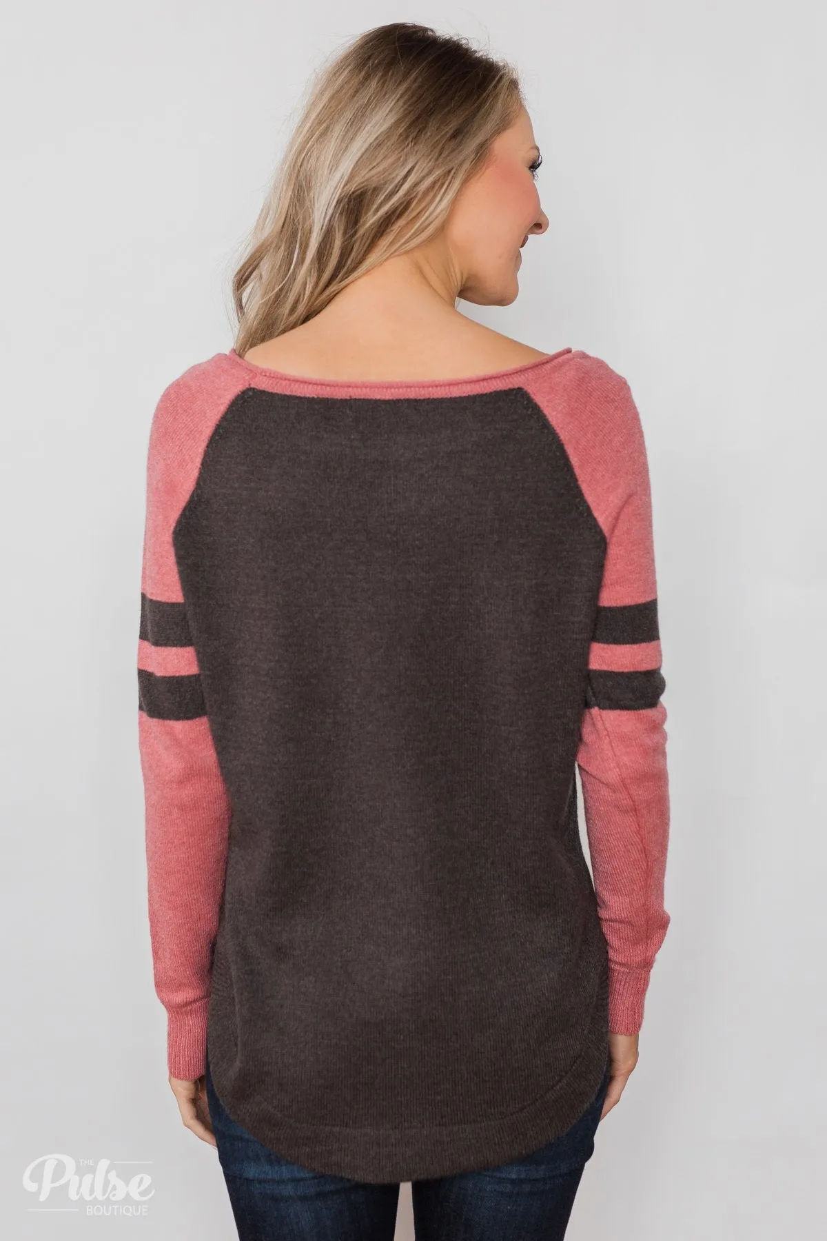 Comfy Color Block Pullover Sweater - Dusty Rose