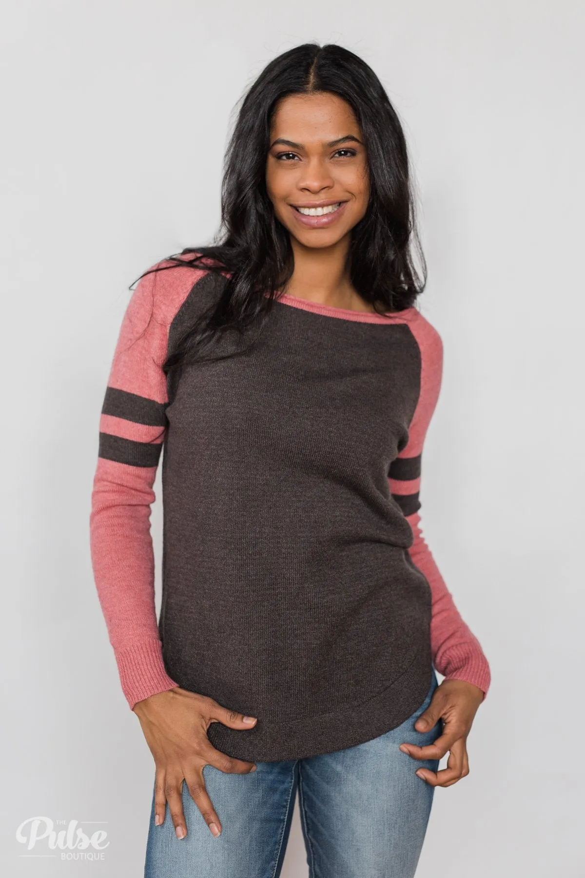 Comfy Color Block Pullover Sweater - Dusty Rose