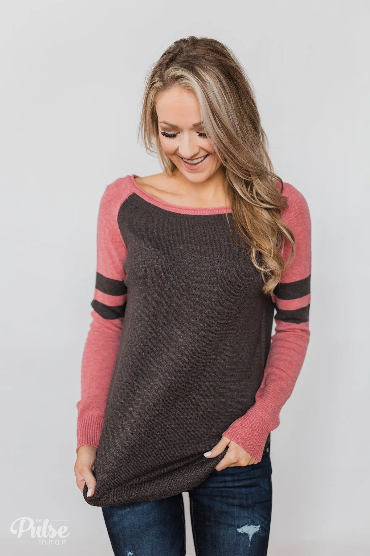 Comfy Color Block Pullover Sweater - Dusty Rose