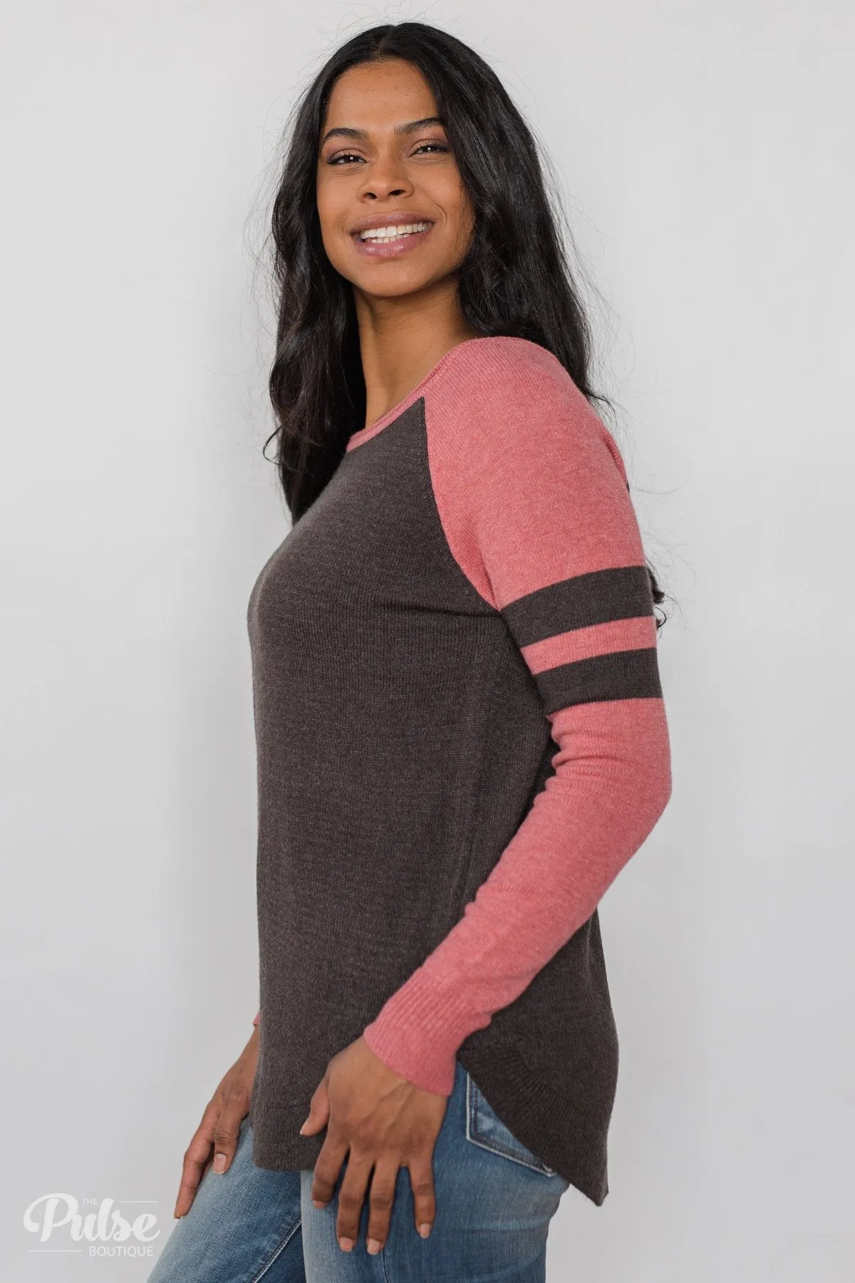 Comfy Color Block Pullover Sweater - Dusty Rose