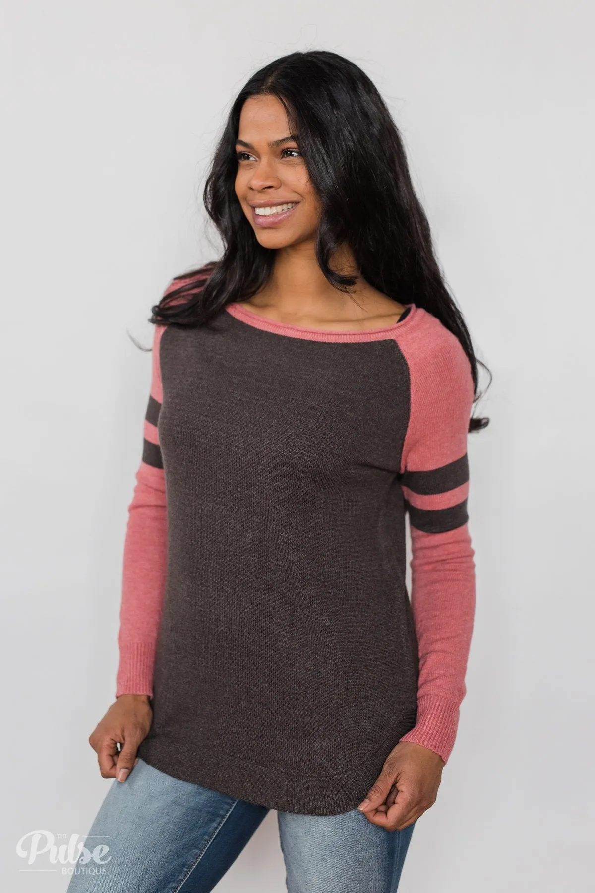 Comfy Color Block Pullover Sweater - Dusty Rose