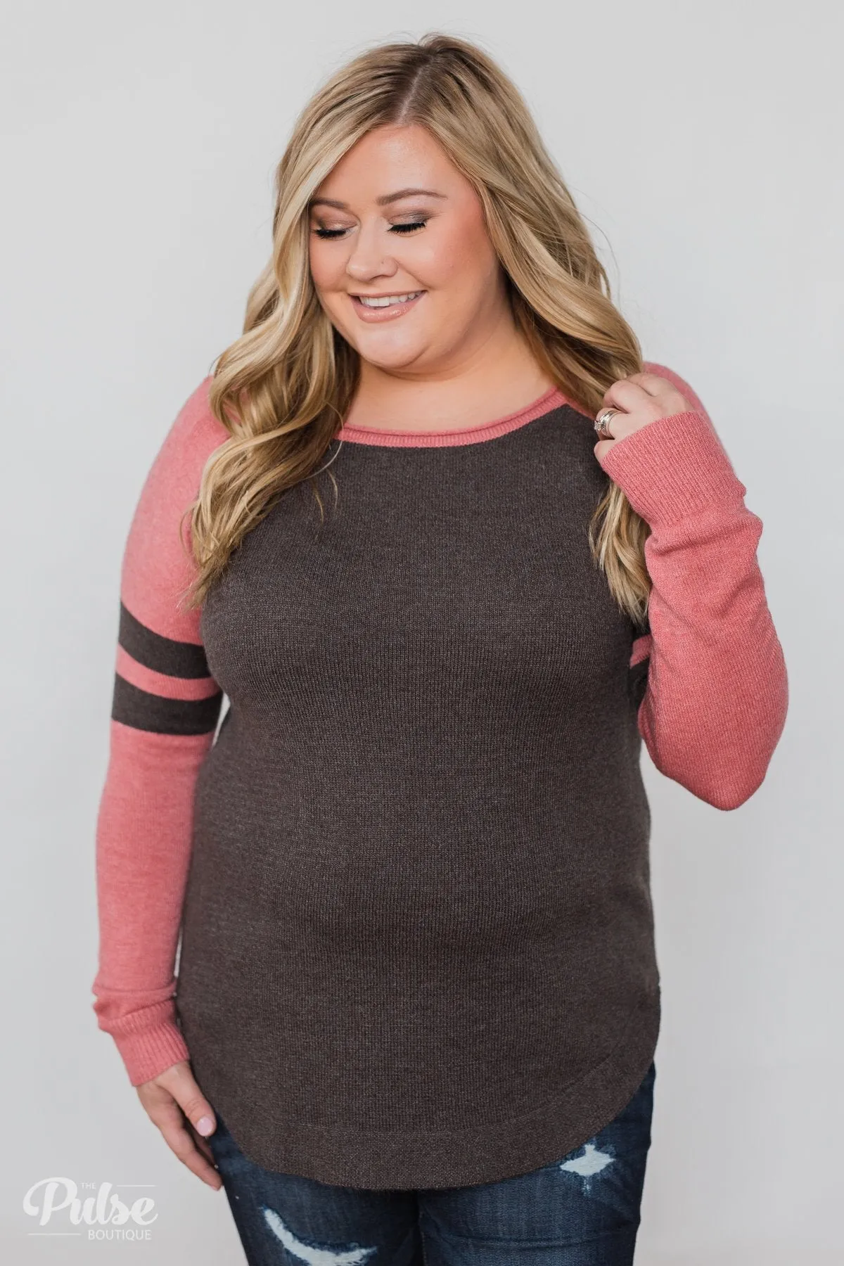 Comfy Color Block Pullover Sweater - Dusty Rose