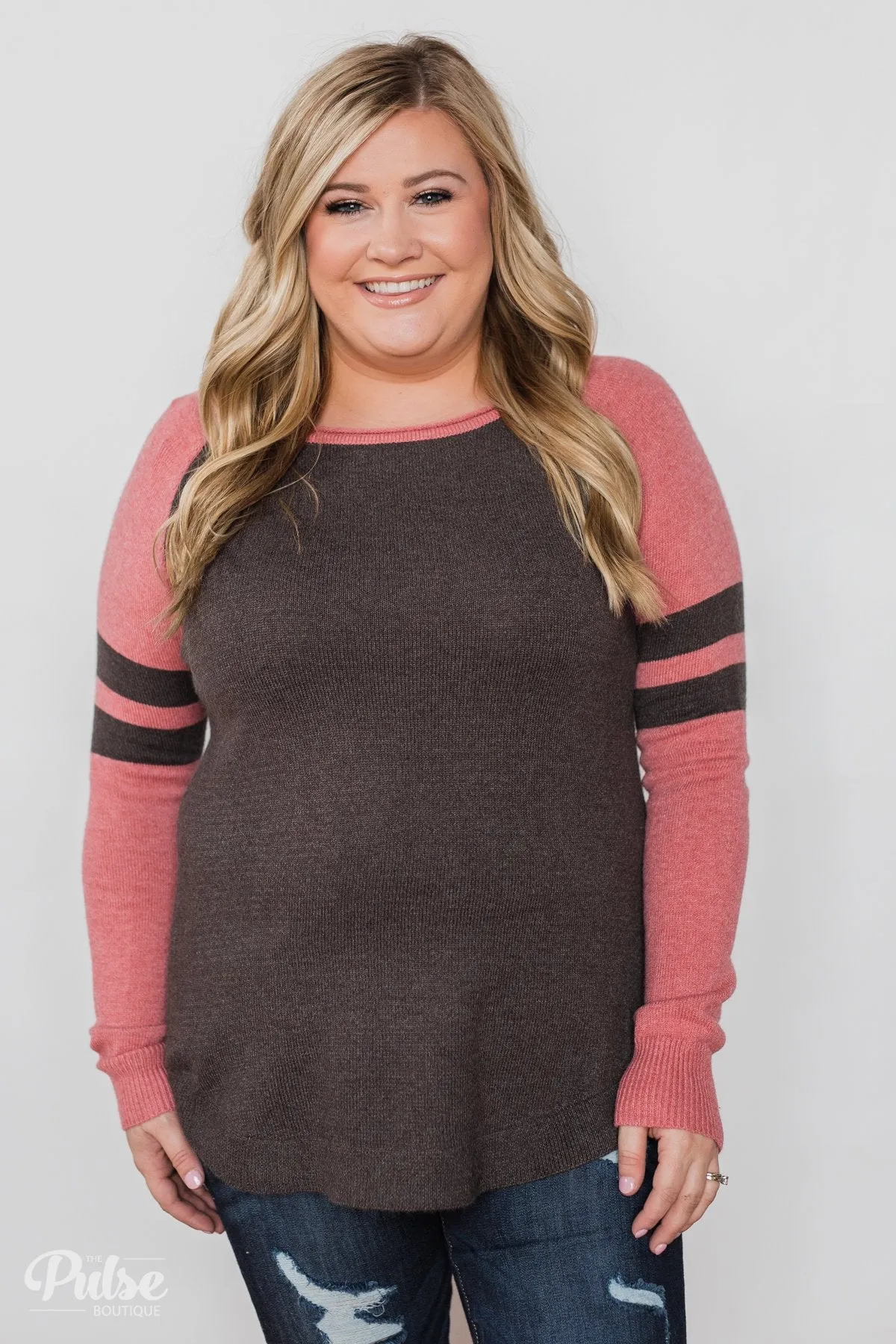 Comfy Color Block Pullover Sweater - Dusty Rose
