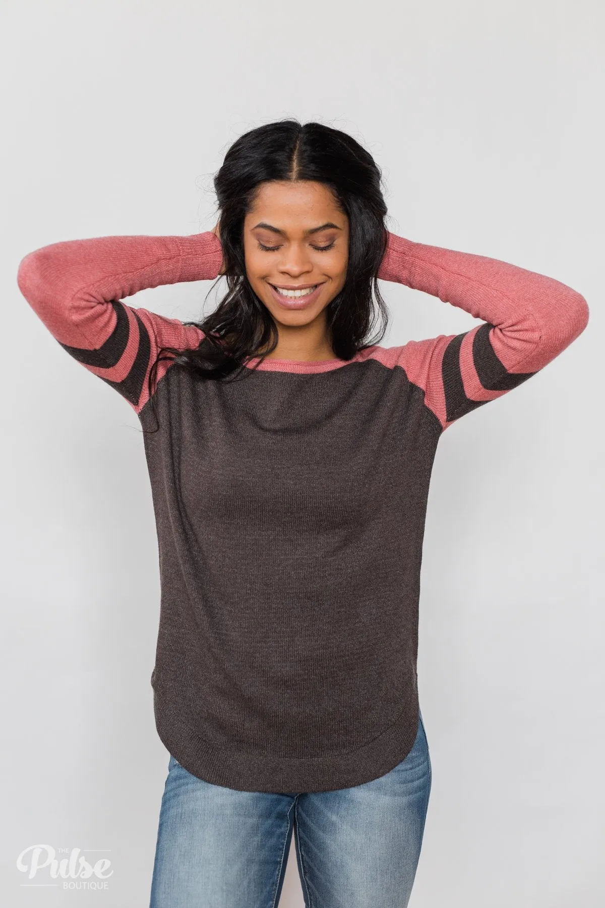 Comfy Color Block Pullover Sweater - Dusty Rose
