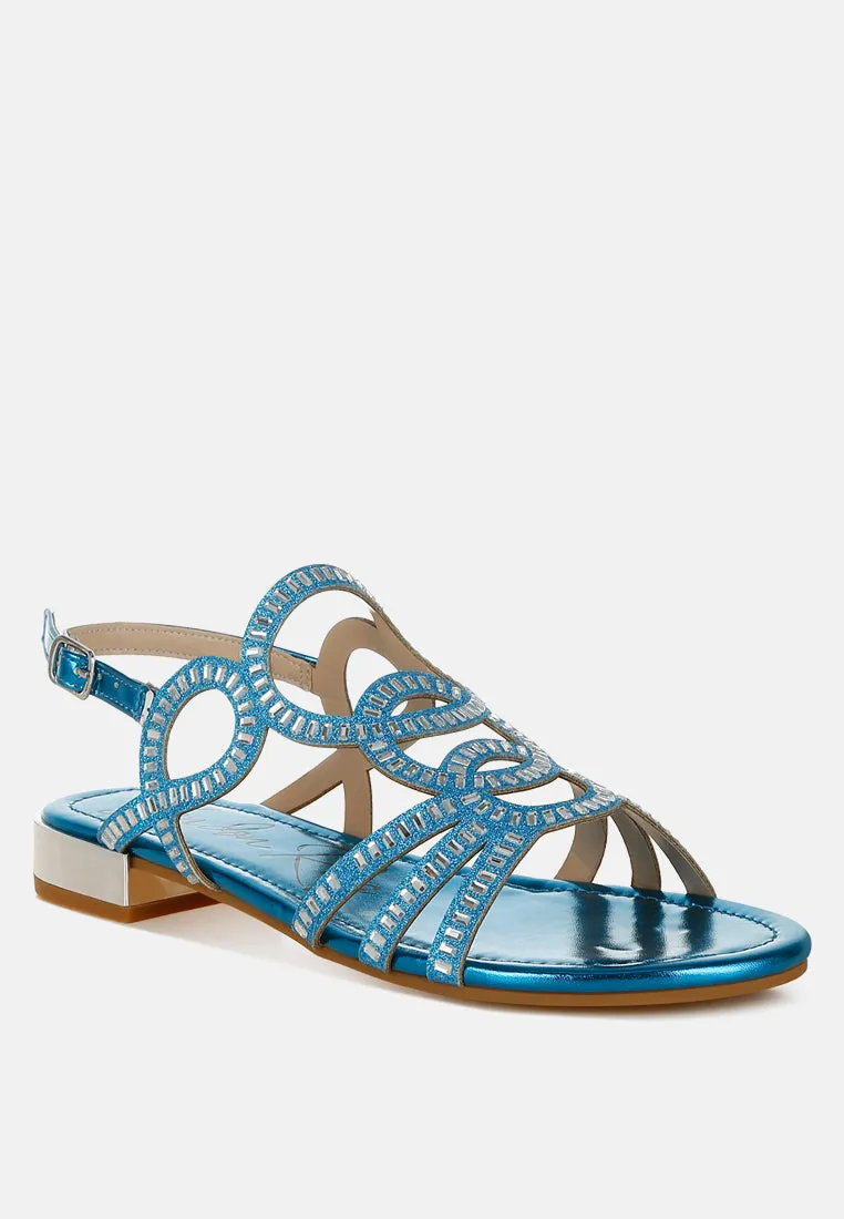 Cut Out Detail Rhinestone Flat Sandals By MODE