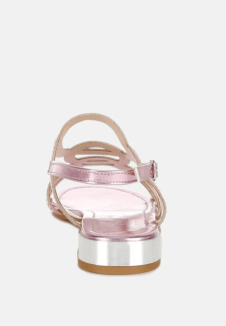 Cut Out Detail Rhinestone Flat Sandals By MODE