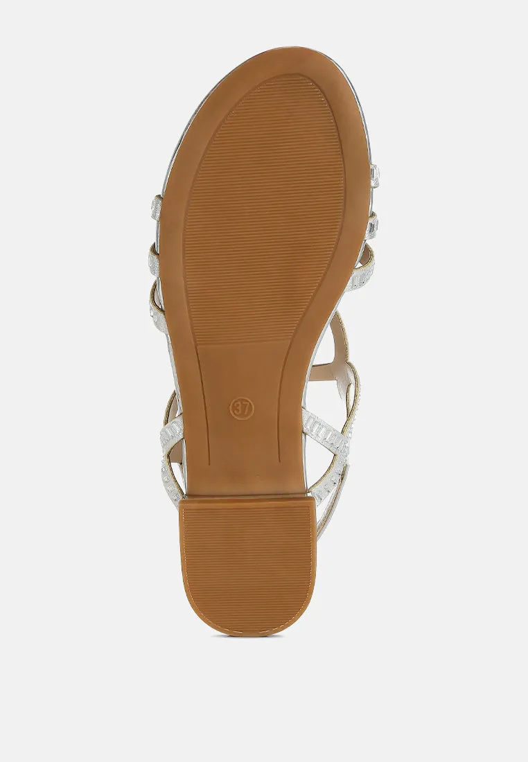 Cut Out Detail Rhinestone Flat Sandals By MODE
