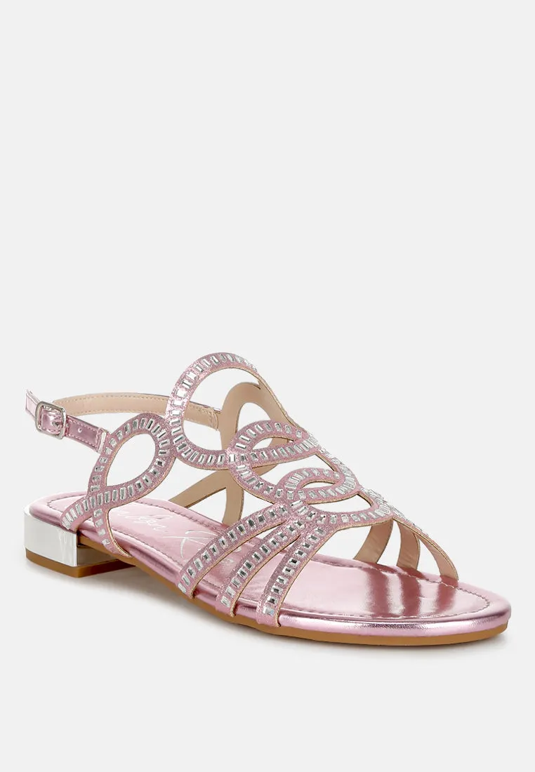 Cut Out Detail Rhinestone Flat Sandals By MODE