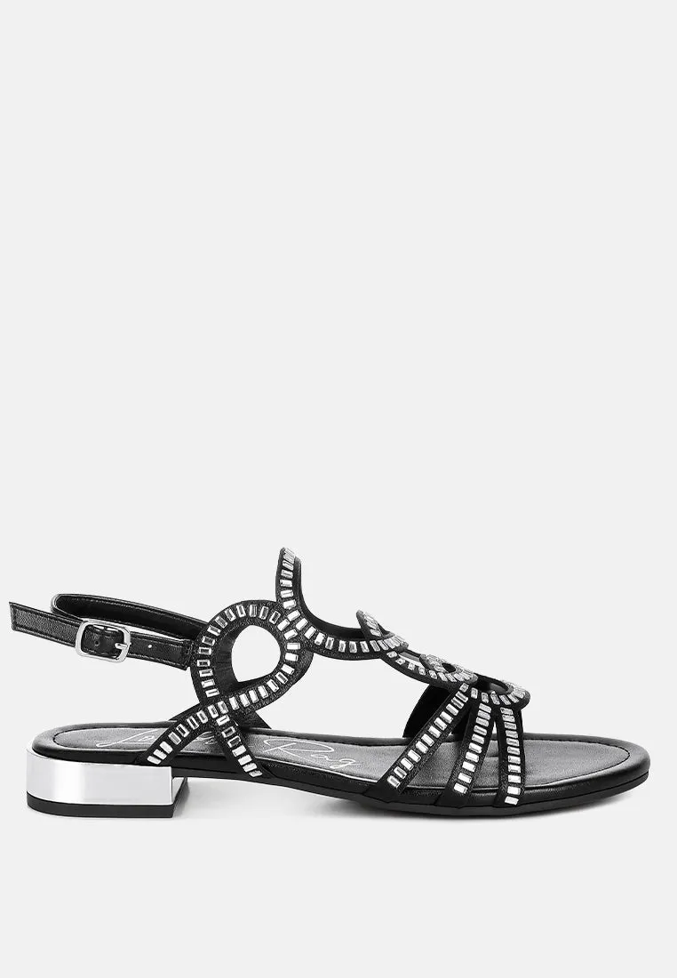 Cut Out Detail Rhinestone Flat Sandals By MODE