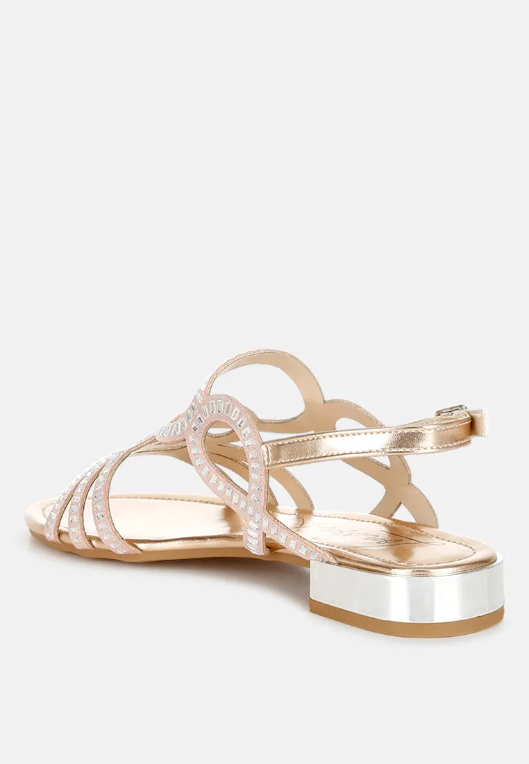 Cut Out Detail Rhinestone Flat Sandals By MODE
