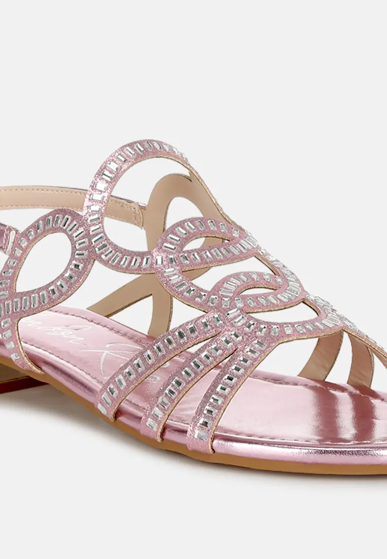 Cut Out Detail Rhinestone Flat Sandals By MODE