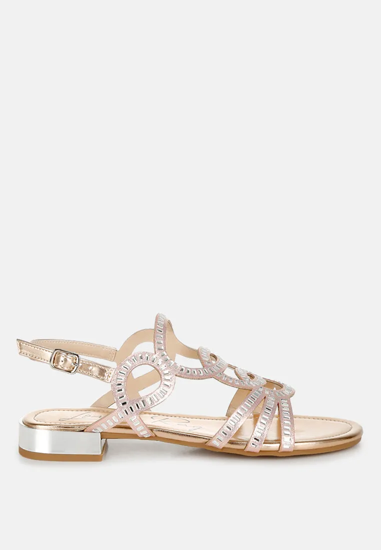 Cut Out Detail Rhinestone Flat Sandals By MODE