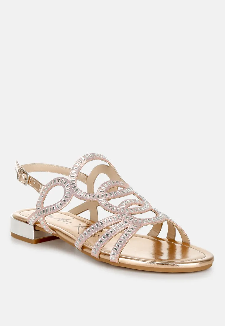 Cut Out Detail Rhinestone Flat Sandals By MODE