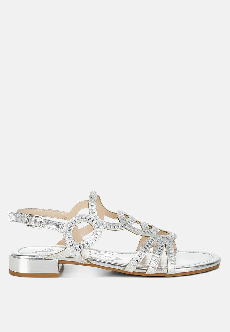 Cut Out Detail Rhinestone Flat Sandals By MODE