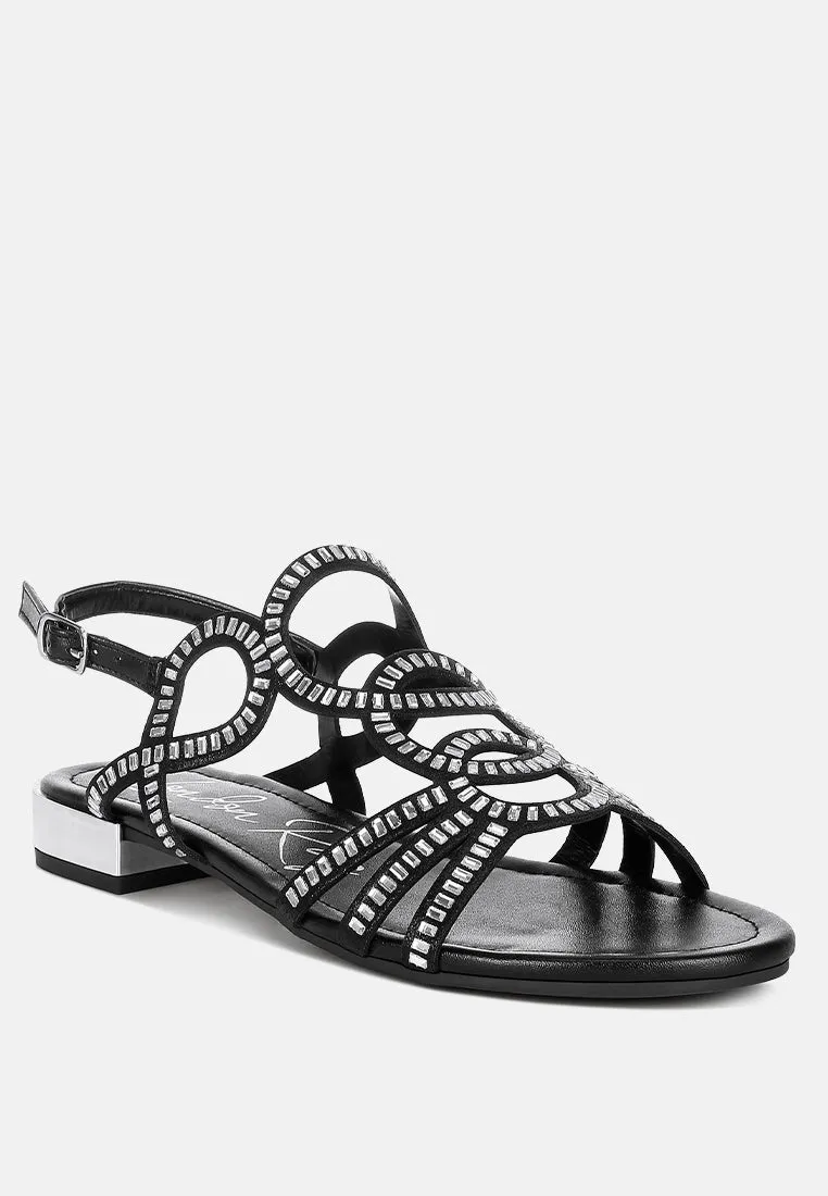 Cut Out Detail Rhinestone Flat Sandals By MODE