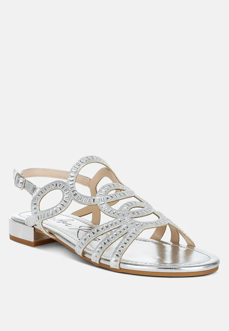 Cut Out Detail Rhinestone Flat Sandals By MODE