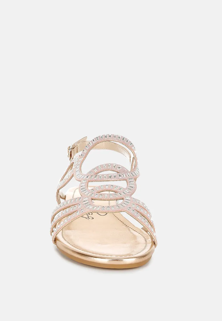 Cut Out Detail Rhinestone Flat Sandals By MODE