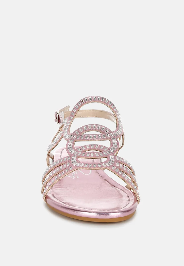 Cut Out Detail Rhinestone Flat Sandals By MODE