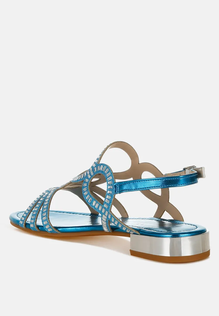 Cut Out Detail Rhinestone Flat Sandals By MODE