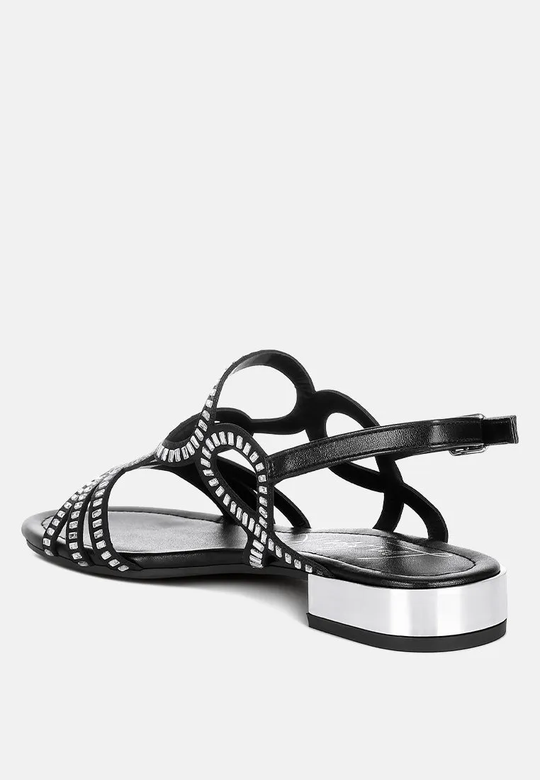 Cut Out Detail Rhinestone Flat Sandals By MODE