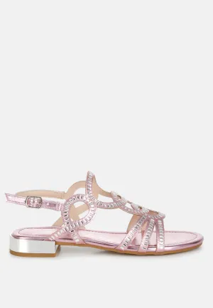 Cut Out Detail Rhinestone Flat Sandals By RAG