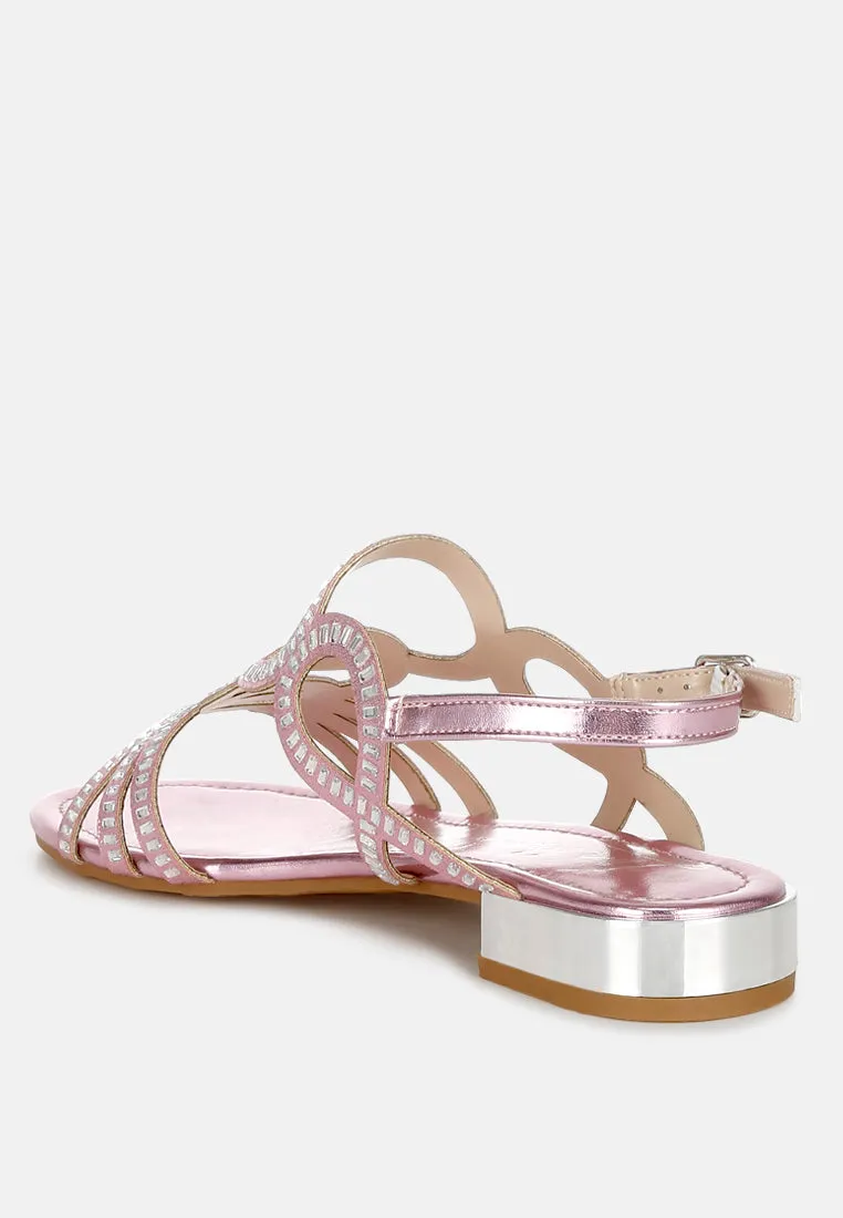 Cut Out Detail Rhinestone Flat Sandals By RAG