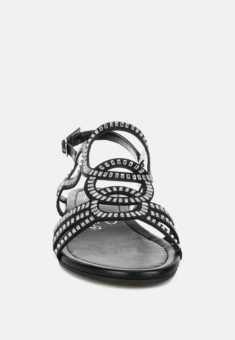 Cut Out Detail Rhinestone Flat Sandals By RAG