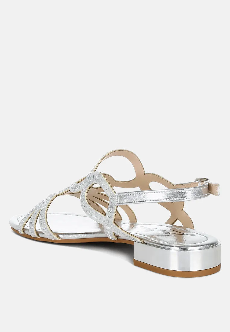 Cut Out Detail Rhinestone Flat Sandals By RAG