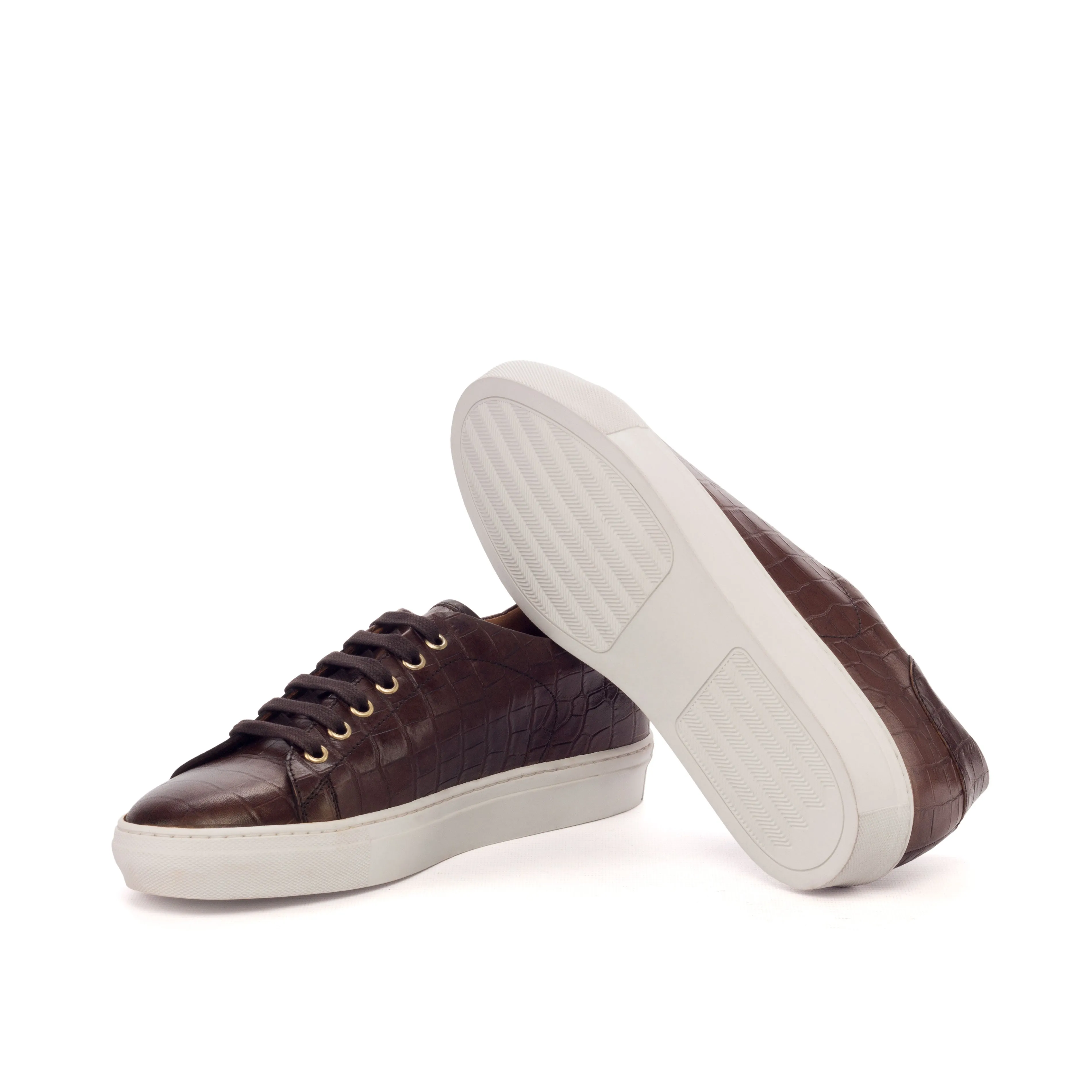 DapperFam Rivale in Dark Brown Men's Italian Croco Embossed Leather Trainer