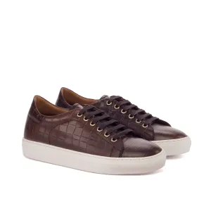 DapperFam Rivale in Dark Brown Men's Italian Croco Embossed Leather Trainer