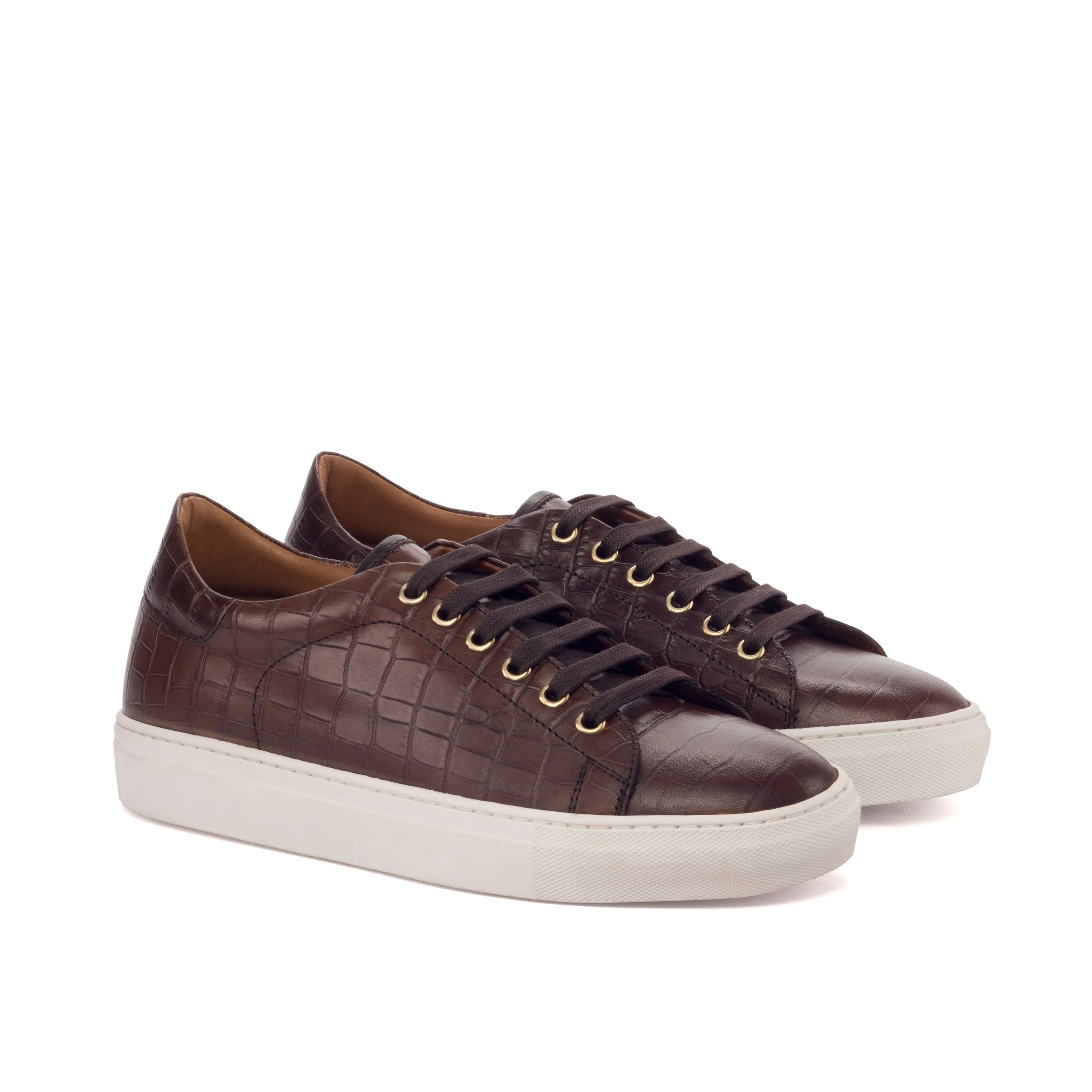 DapperFam Rivale in Dark Brown Men's Italian Croco Embossed Leather Trainer