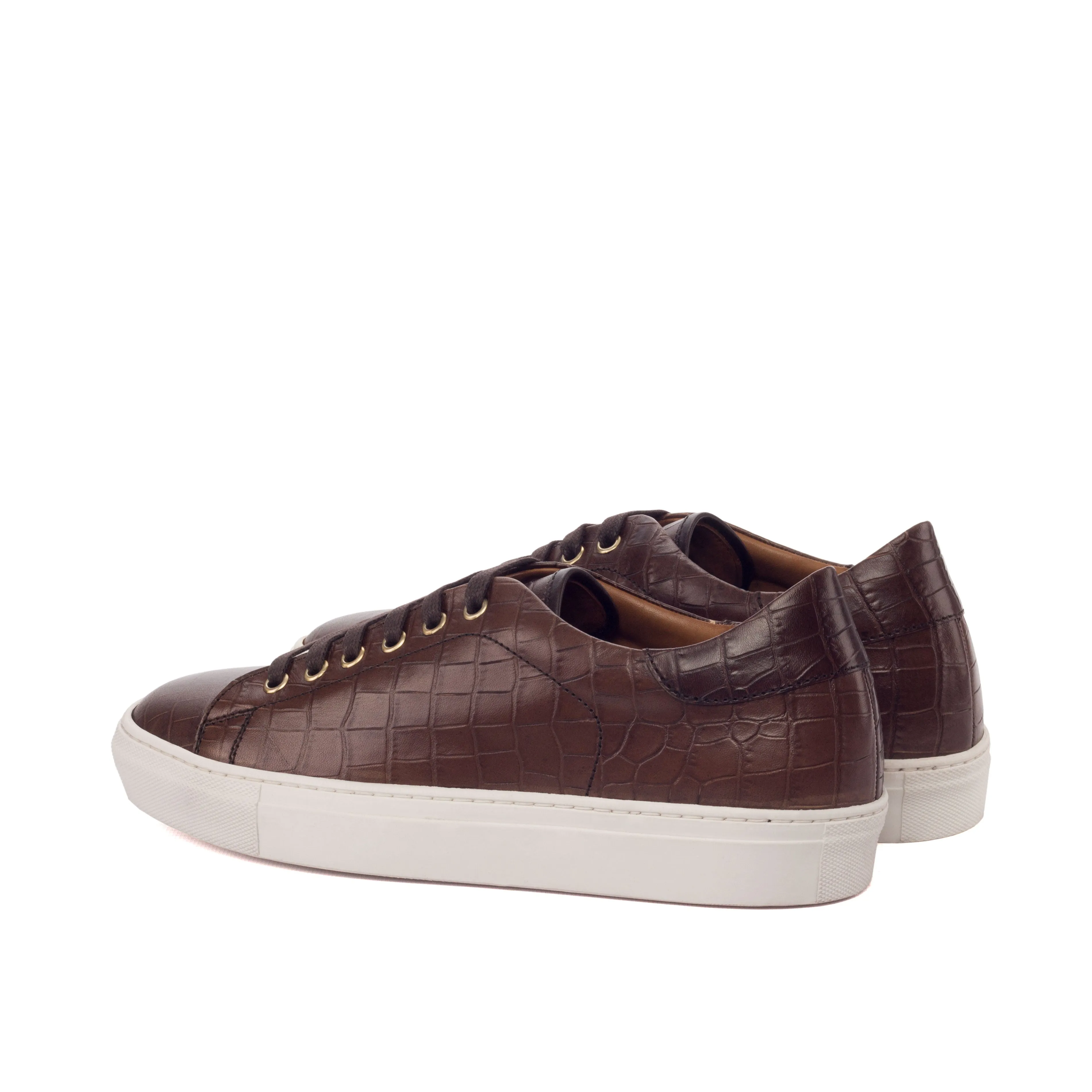 DapperFam Rivale in Dark Brown Men's Italian Croco Embossed Leather Trainer