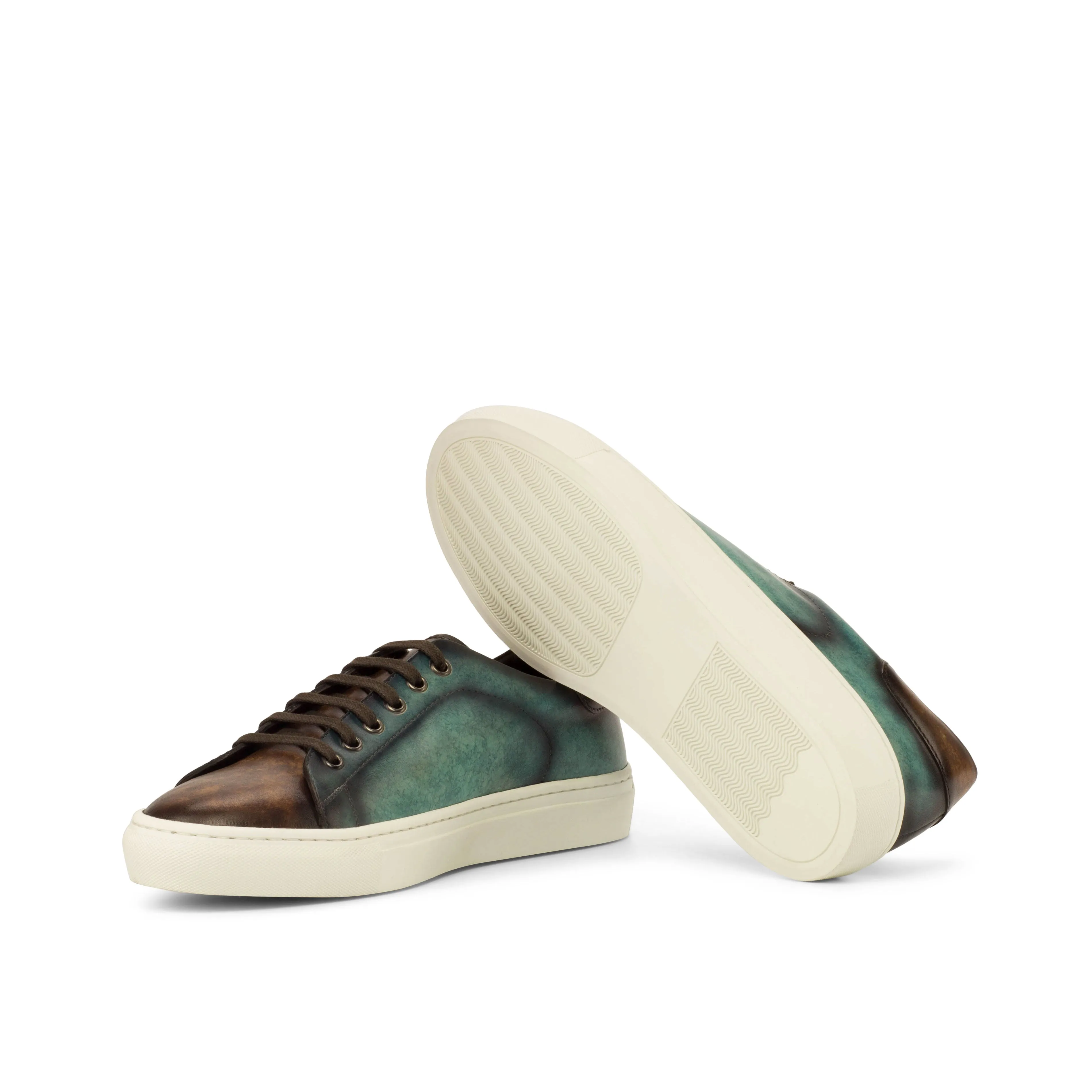 DapperFam Rivale in Denim / Dark Brown Men's Hand-Painted Italian Leather Trainer