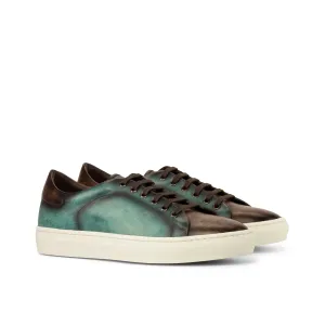 DapperFam Rivale in Denim / Dark Brown Men's Hand-Painted Italian Leather Trainer