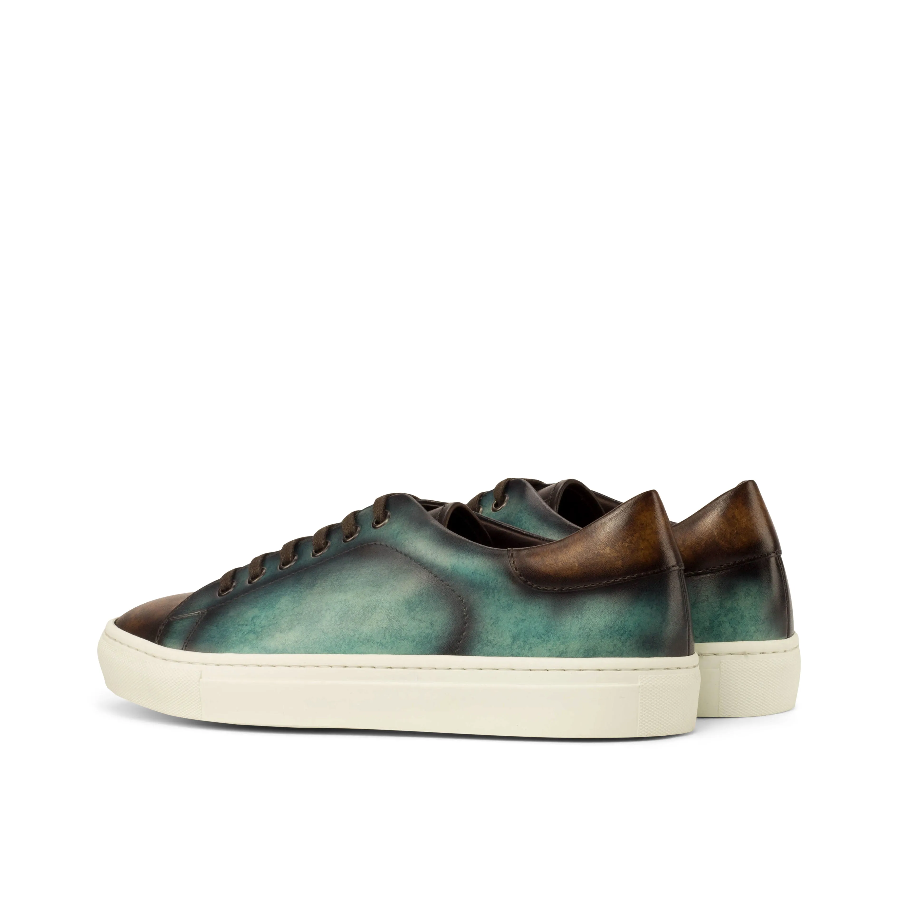 DapperFam Rivale in Denim / Dark Brown Men's Hand-Painted Italian Leather Trainer