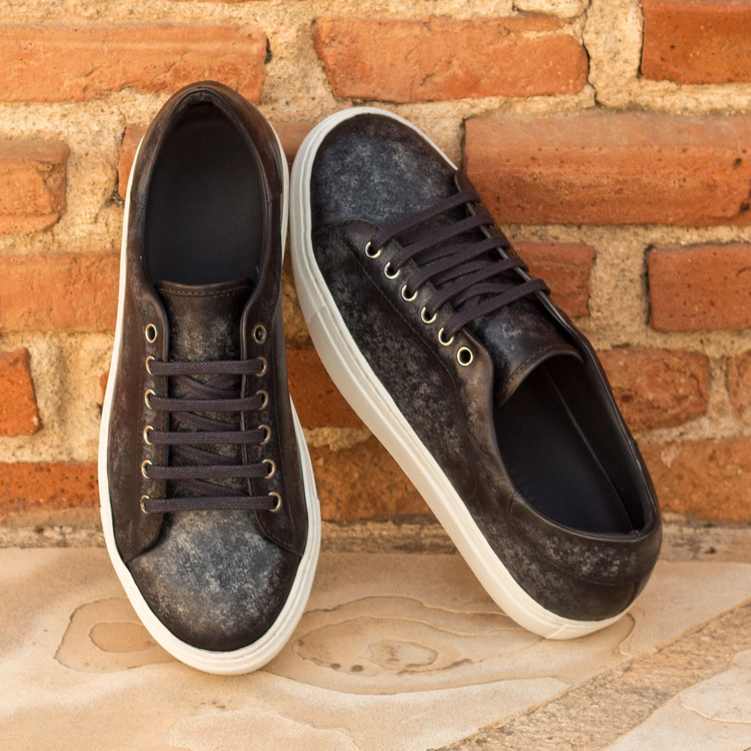 DapperFam Rivale in Grey Men's Hand-Painted Italian Leather Trainer