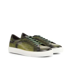DapperFam Rivale in Olive Men's Hand-Painted Italian Leather Trainer